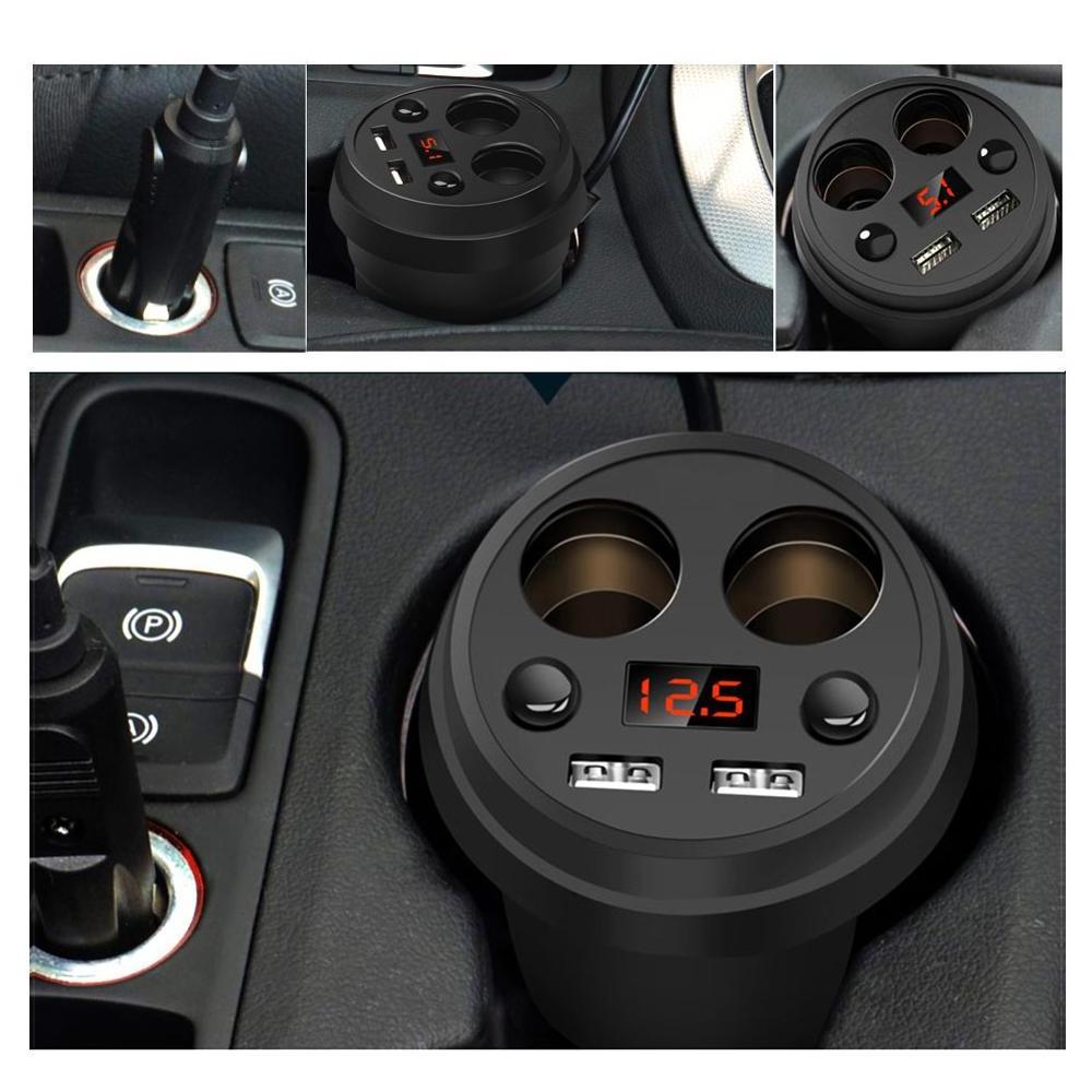 Multi Function Charger in car 7.2A cup car charger Holder Mount Fast Charger with 2 Sockets Voltage Current