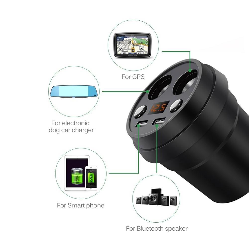 Multi Function Charger in car 7.2A cup car charger Holder Mount Fast Charger with 2 Sockets Voltage Current