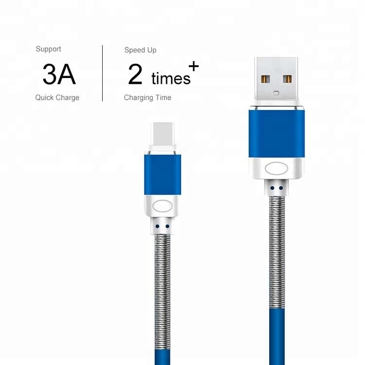 1M/2M/3M metal spring protector Fast charging date cables usb for mobile phones