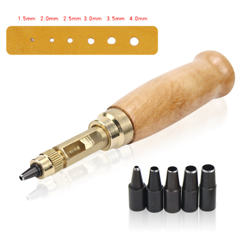 6pcs/set Automatic 1.5-4mm  Belts Punch  Replaceable Long Mute Rotary  Hole Punching Punchers  Leather craft Tools