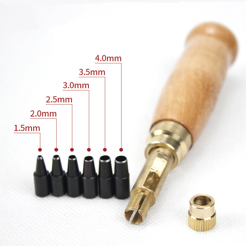 6pcs/set Automatic 1.5-4mm  Belts Punch  Replaceable Long Mute Rotary  Hole Punching Punchers  Leather craft Tools