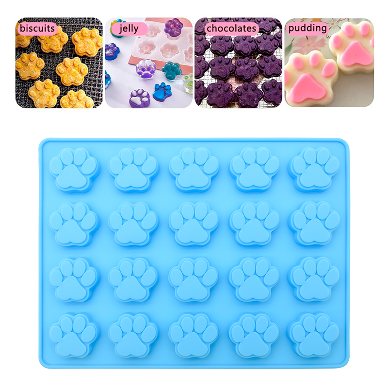 100%  Food Grade Reusable Paw and Dog Bone Mold Silicone Baking Molds 2pcs Biscuits Cookies Candy Muffin Mold