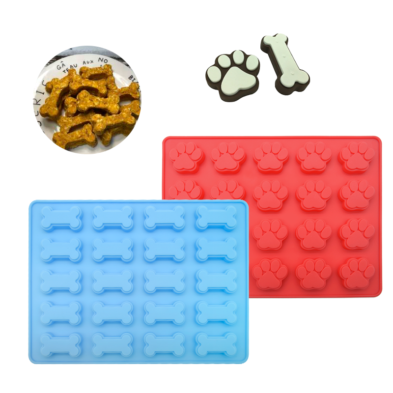 100%  Food Grade Reusable Paw and Dog Bone Mold Silicone Baking Molds 2pcs Biscuits Cookies Candy Muffin Mold