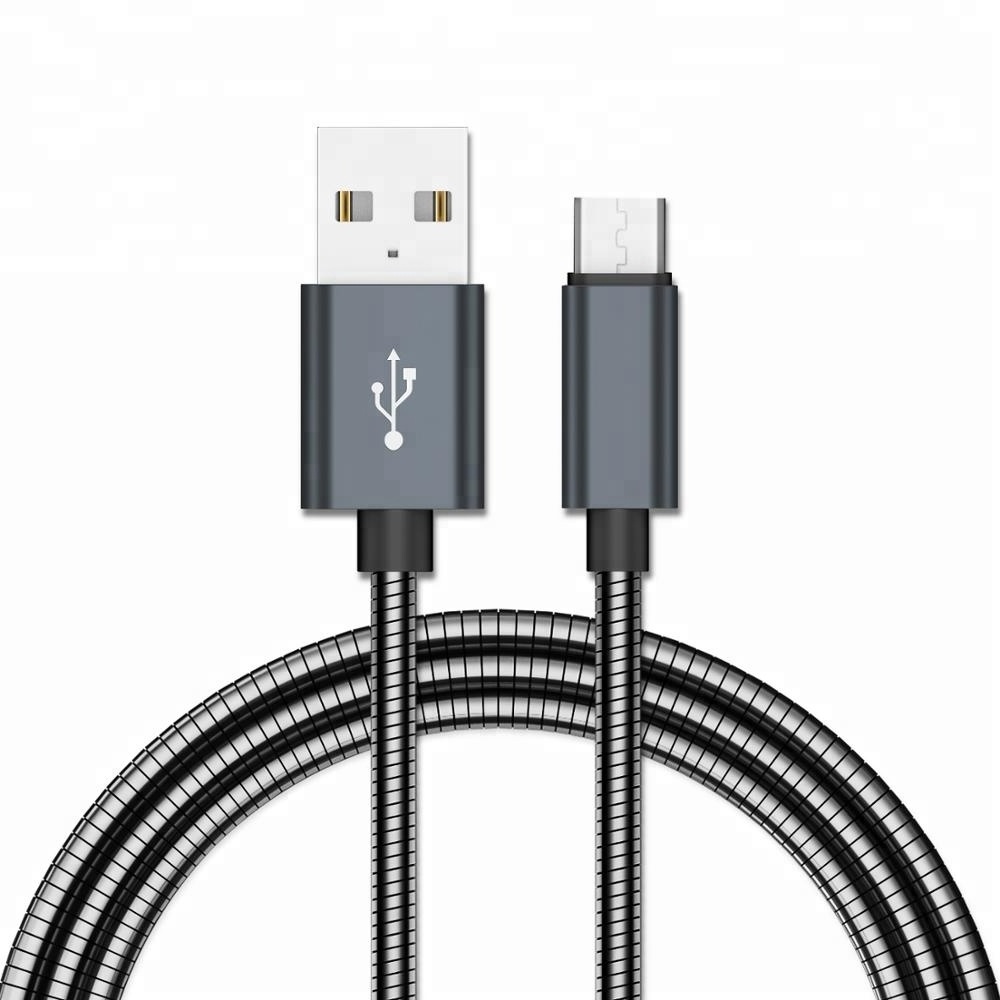 Premium Metal Braided USB Data Cable Fast Charging Micro USB Cable Metal Spring Style USB Type C Mobile Cable 20cm 100cm 200cm