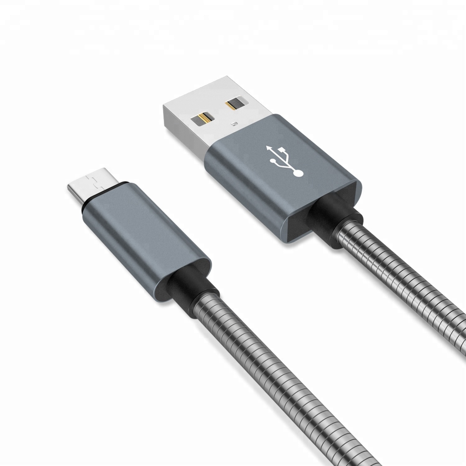 Premium Metal Braided USB Data Cable Fast Charging Micro USB Cable Metal Spring Style USB Type C Mobile Cable 20cm 100cm 200cm