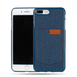 Pocket Denim Jeans Pattern PU Leather Phone Bag Card Slot Cover Case For iPhone 7 7plus