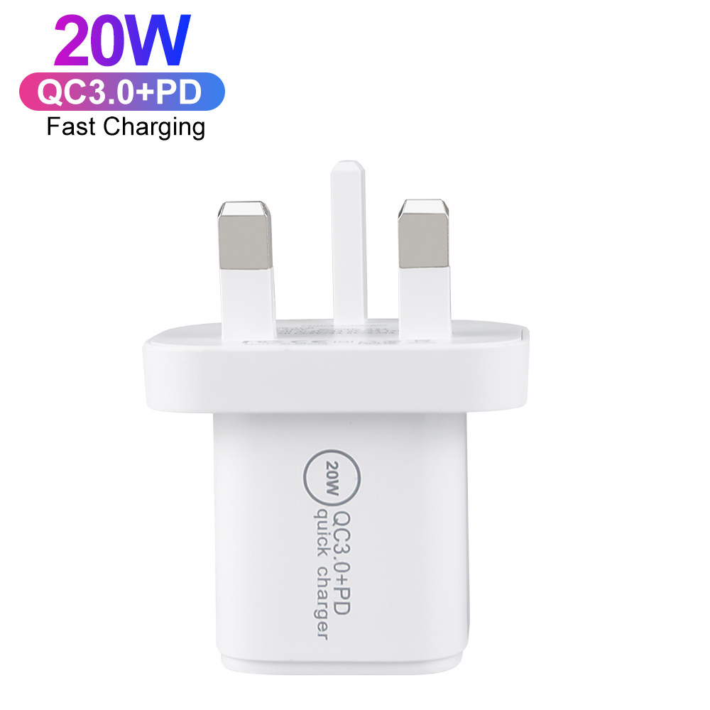 Shenzhen Factory Dual Port 20W Charger UK Plug USB C Charger Mini PD 20W Charger for iPhone 13 14 15 Pro Max