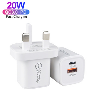 Shenzhen Factory Dual Port 20W Charger UK Plug USB C Charger Mini PD 20W Charger for iPhone 13 14 15 Pro Max