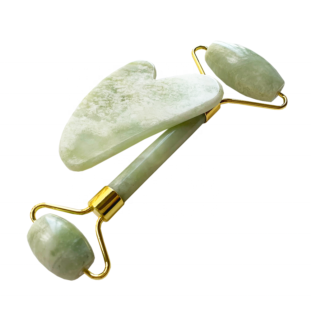 Hot selling beauty care product skin lifting light xiuyan jade stone face roller & guasha set