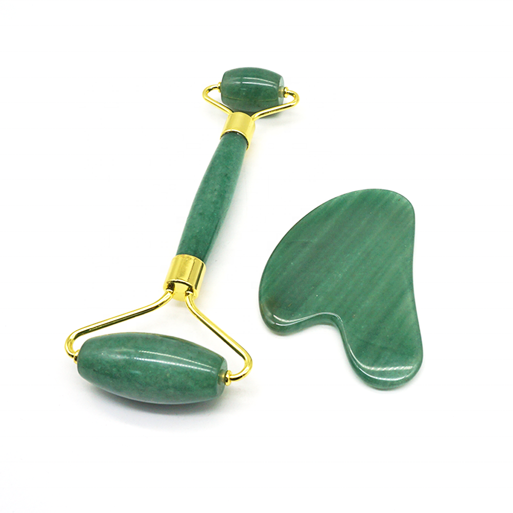 Hot sale product skin lifting custom jade green guasha set face roller for selfcare