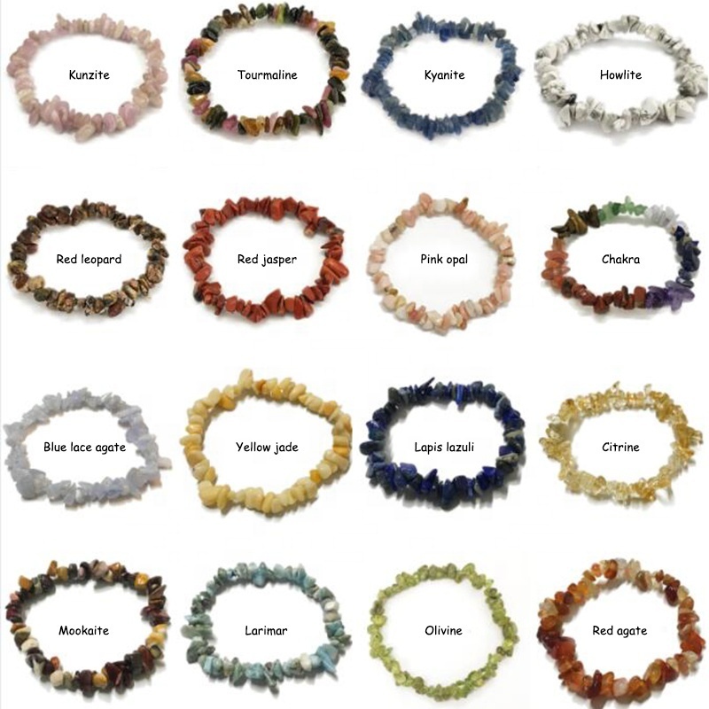 77 Colors 7.5''/19cm Energy Gemstone Chip Bracelets Protection Bracelets Healing Crystal Stone Chip Bracelets