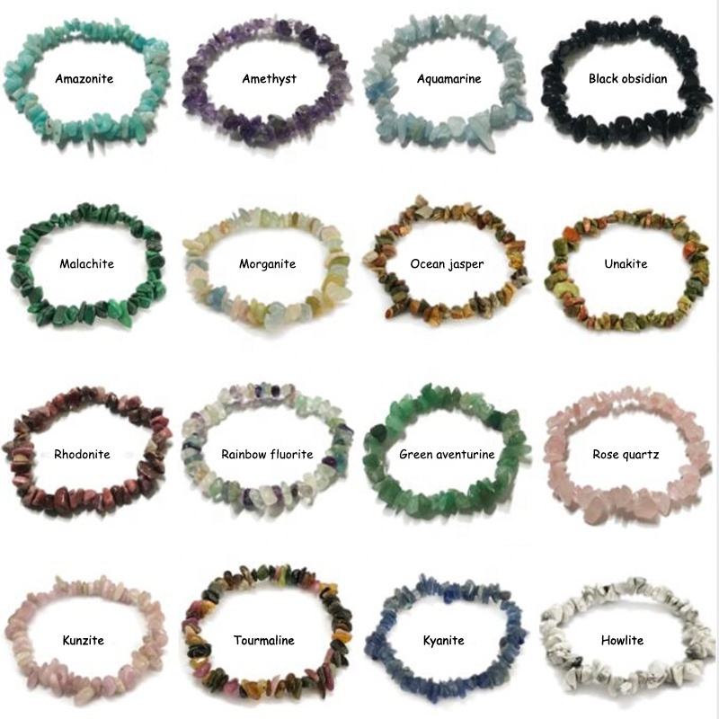 77 Colors 7.5''/19cm Energy Gemstone Chip Bracelets Protection Bracelets Healing Crystal Stone Chip Bracelets