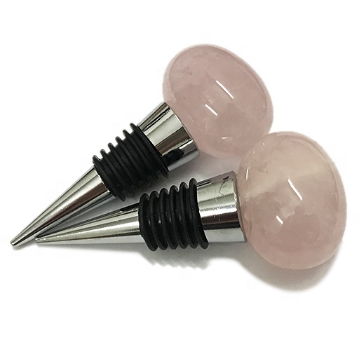 Natural Gemstone Rose Quartz Wine Stoppers Customized Stone Wine Stoppers