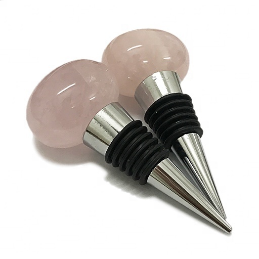 Natural Gemstone Rose Quartz Wine Stoppers Customized Stone Wine Stoppers