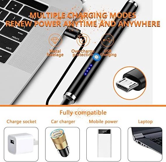 New Customized Metal Arc Plasma Electronic Candle Lighter BBQ Windproof USB Rechargeable Electric Pen Lighter