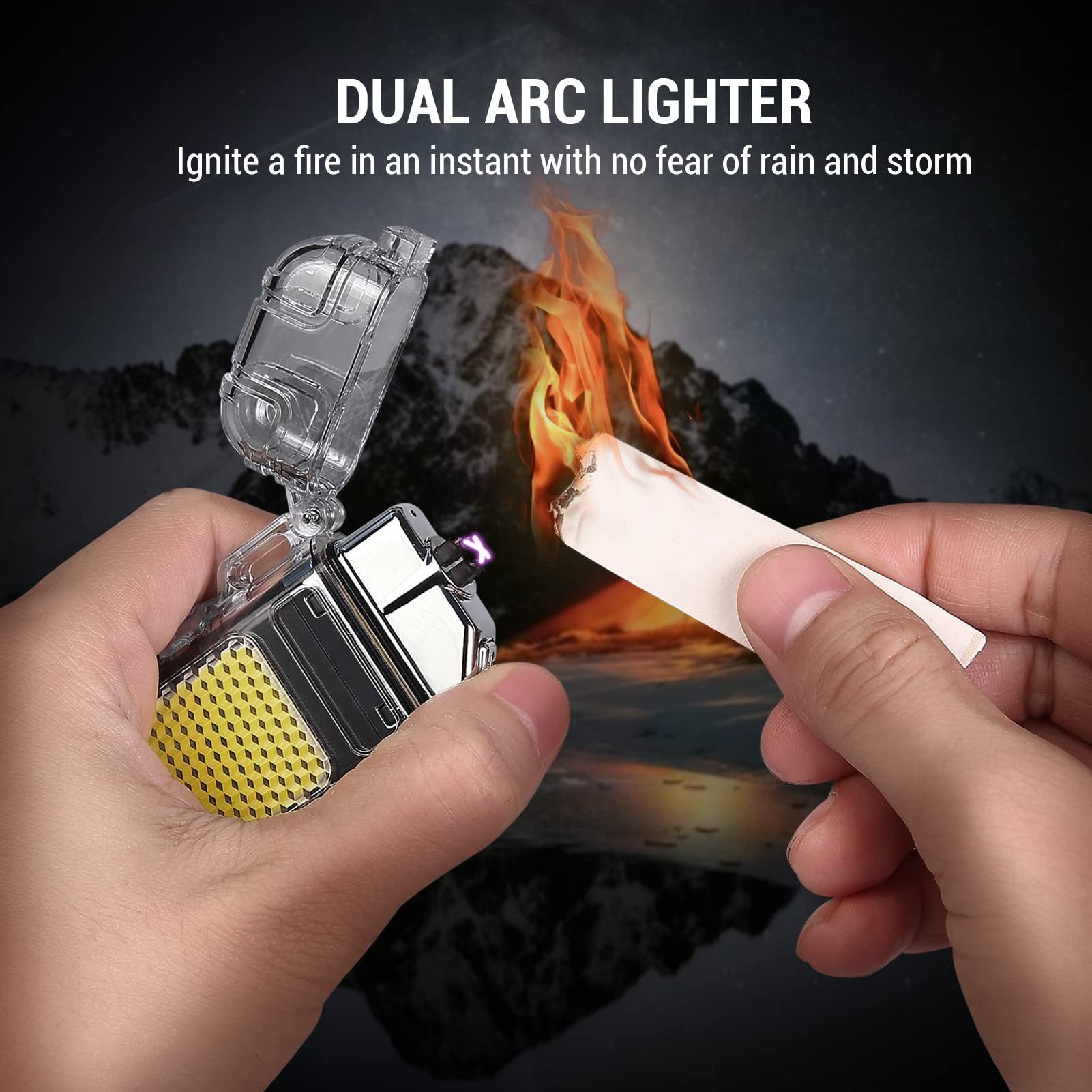 Electronic Type C Rechargeable Double Arc LED Flashlight Lighter Transparent Outdoor Waterproof Survival Lighter