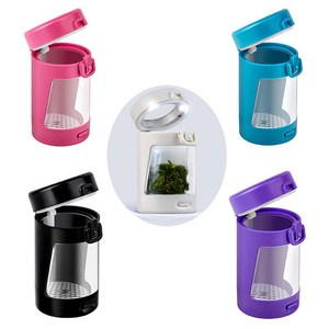 New Technology Glow Mini Jars Acrylic Material 8x Magnifying Viewing LED Storage Jar With Grinder