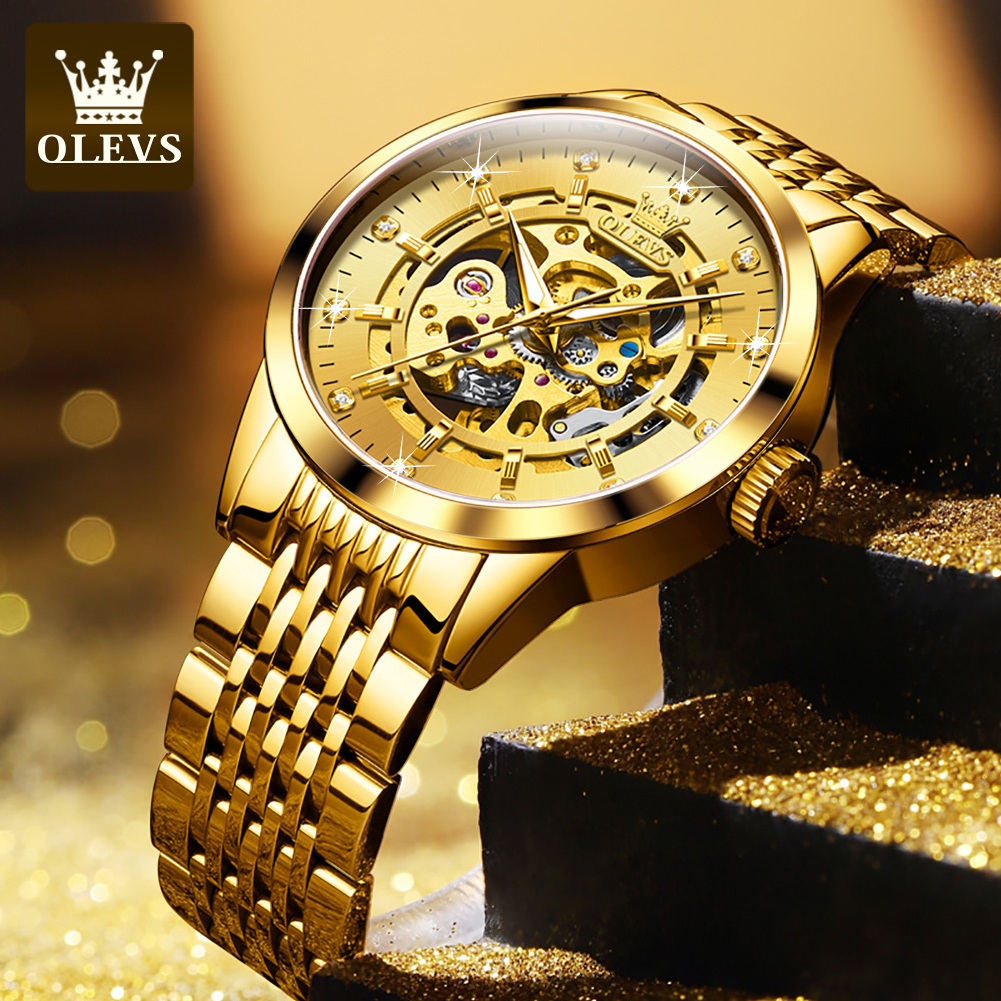 OLEVS 9920 Luxury Gold Watches Mens Mechanical Watch For Men Casual Luminous Stainless Steel Strap Top Brand Luxury Wristwatch