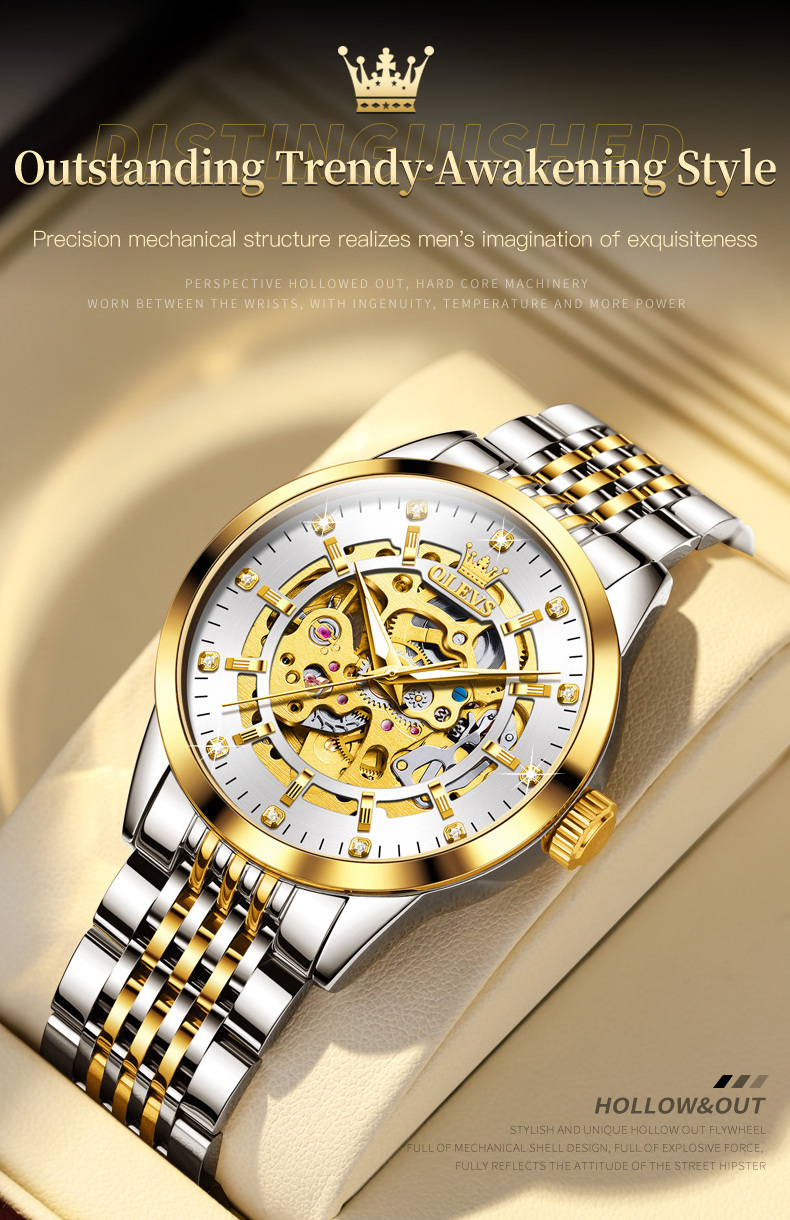 OLEVS 9920 Luxury Gold Watches Mens Mechanical Watch For Men Casual Luminous Stainless Steel Strap Top Brand Luxury Wristwatch