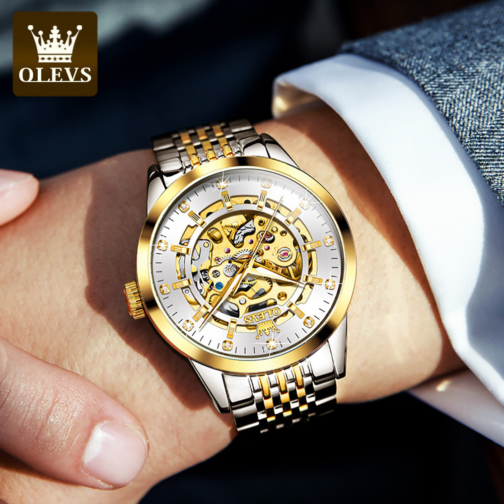 OLEVS 9920 Luxury Gold Watches Mens Mechanical Watch For Men Casual Luminous Stainless Steel Strap Top Brand Luxury Wristwatch