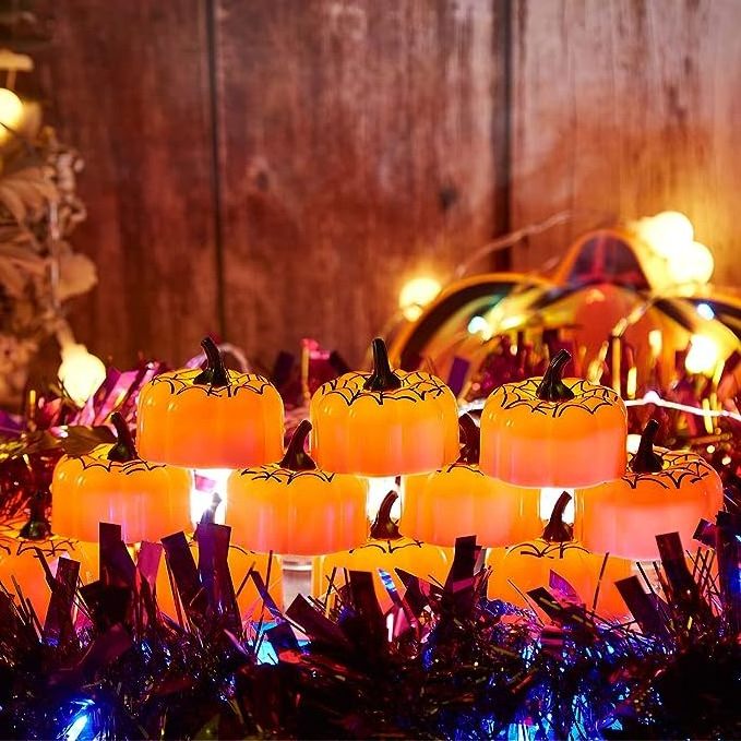 12 Pack LED Pumpkin Lights with Battery Operated Flameless Pumpkin Tealight Candles for Halloween, Christmas