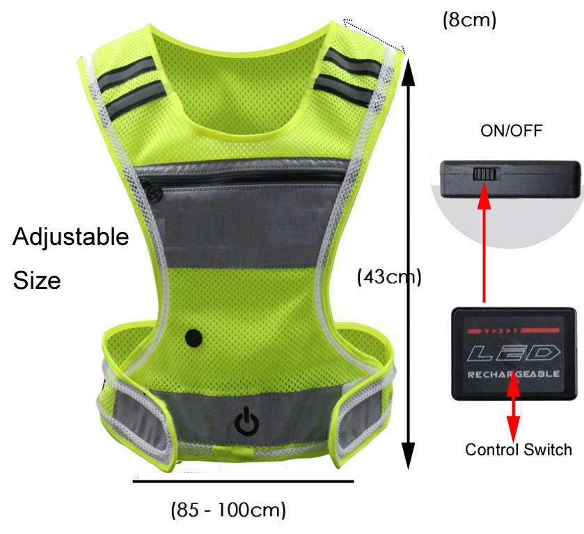 LED Reflective Vest Outdoor Sports Cycling USB Charging Safety Vest Large Pocket Adjustable Waist Belt Running Gear Riding Vest