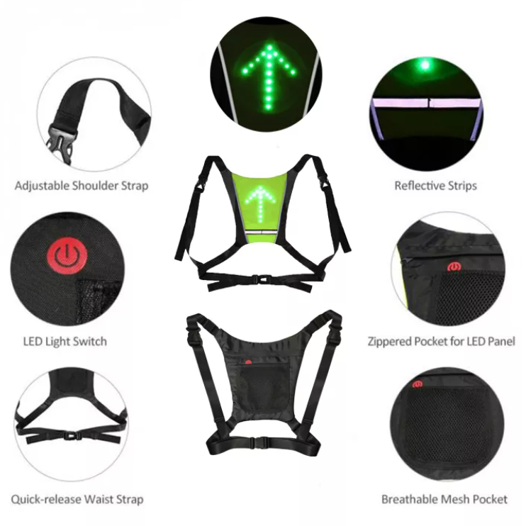 Wireless Reflective Sequential Warning Vests Bike Motorcycle Indicators Vest Lighting Mini LED Turn Signal Safety Vest