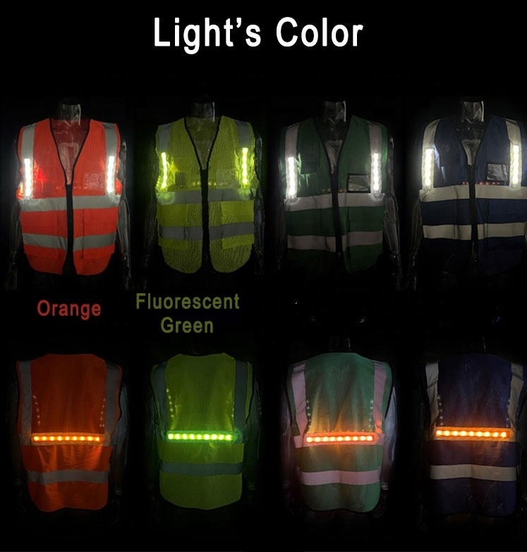 Hot Sale High Vis Safety Vest Construction Workers 3m Reflective Led Safety Vest With Logo Orange High Visibility Class Jackets