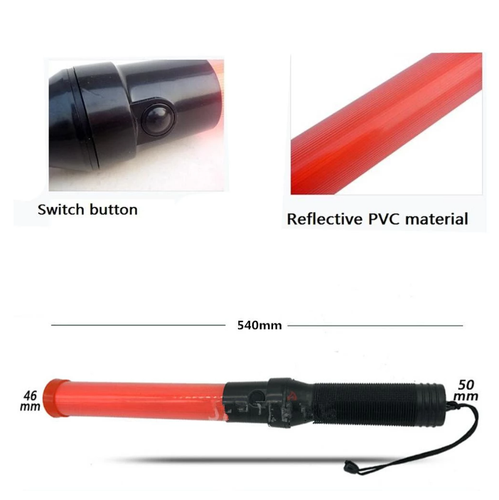 54cm Outdoor LED Flashing Traffic Baton Light Road Safety Traffic Signal Warning PVC Wand Rechargeable Officer Baton Stick