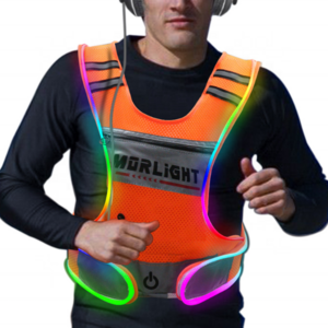 LED Reflective Vest Outdoor Sports Cycling USB Charging Safety Vest Large Pocket Adjustable Waist Belt Running Gear Riding Vest