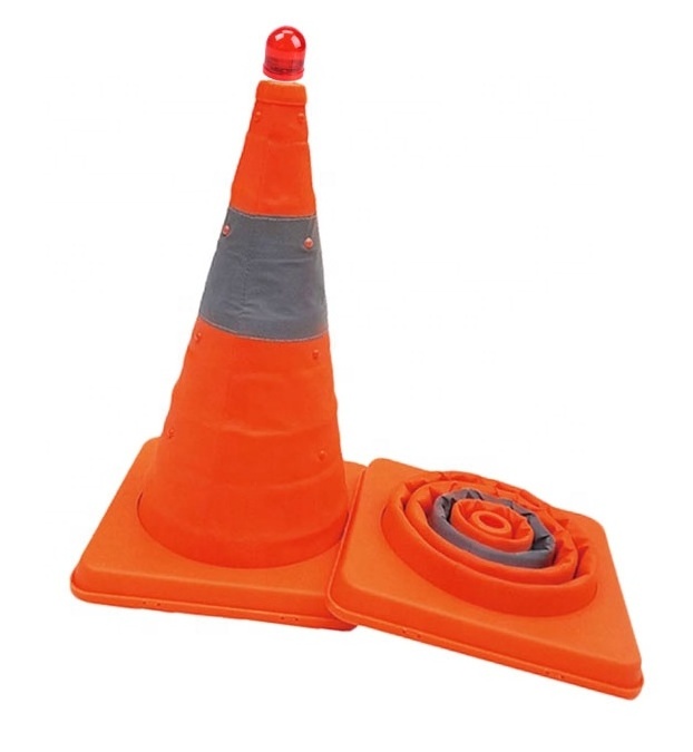 Rubber PVC m Reflective Retractable Collapsible Traffic Orange Cones with Warning LED Light Products for Roadway Safety