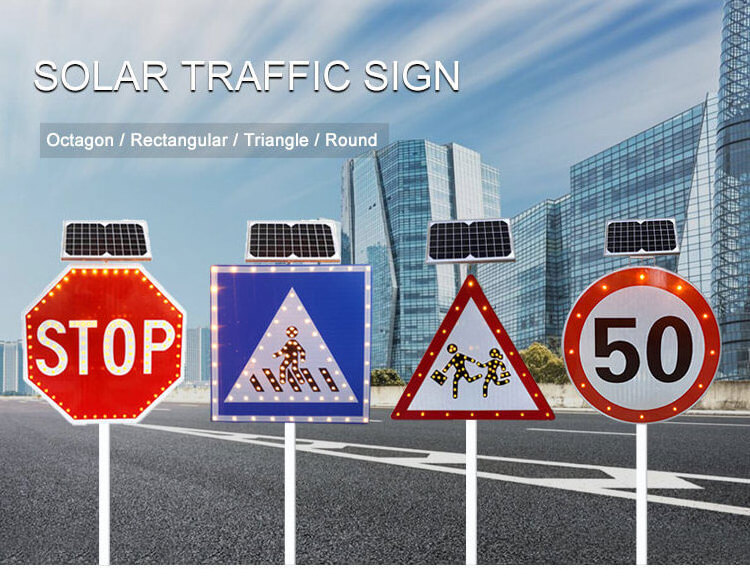 LED Flashing Solar Traffic Sign Aluminum Solar-Powered Roadway Safety Signal Light Stop Sign Arrow Speed Limit Signage