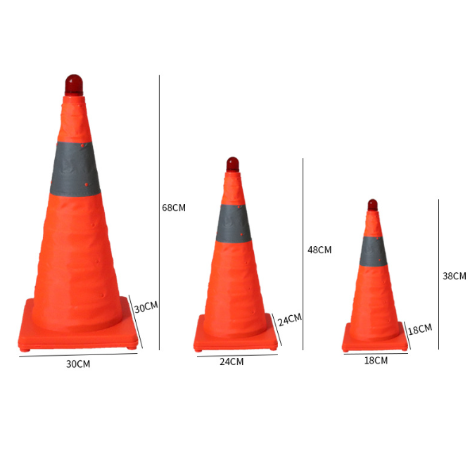 Rubber PVC m Reflective Retractable Collapsible Traffic Orange Cones with Warning LED Light Products for Roadway Safety