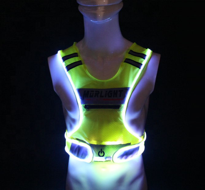 LED Reflective Vest Outdoor Sports Cycling USB Charging Safety Vest Large Pocket Adjustable Waist Belt Running Gear Riding Vest