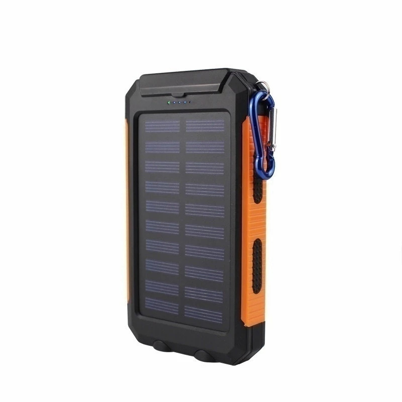 Solar Power Bank Waterproof 20000mAh Charger 2 USB Ports External Charger Powerbank with LED light and compass