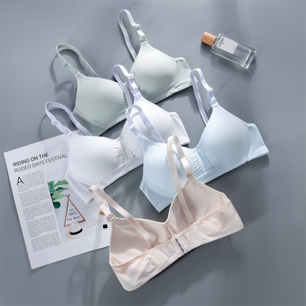 ODM cotton comfortable underwireless white solid color thin development elegant girl bra