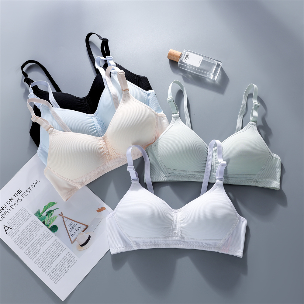 ODM cotton comfortable underwireless white solid color thin development elegant girl bra