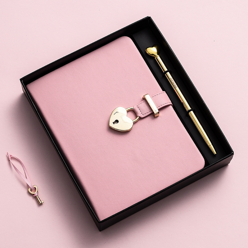 2023 New Style Heart-Shaped Lock Dairy Book Hardcover A5 Notebooks Journals Secret Diary Gift Set With Pen Lock