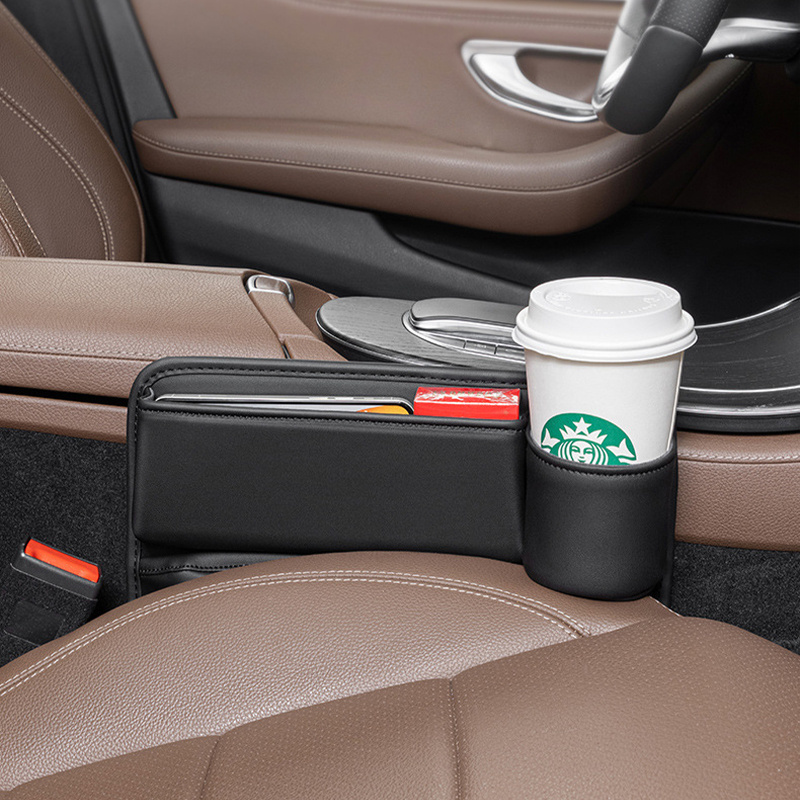 Seat Gap Storage Bag For Car Seat Gap Filler With Phone Cup Holder PU Leather Muti-function Foldable Car Back Seat Organizer