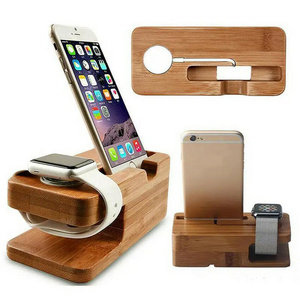 Customized 2 in 1 Desk Mobile Phone Stand Smart watch Bracket wood mobile phone holder