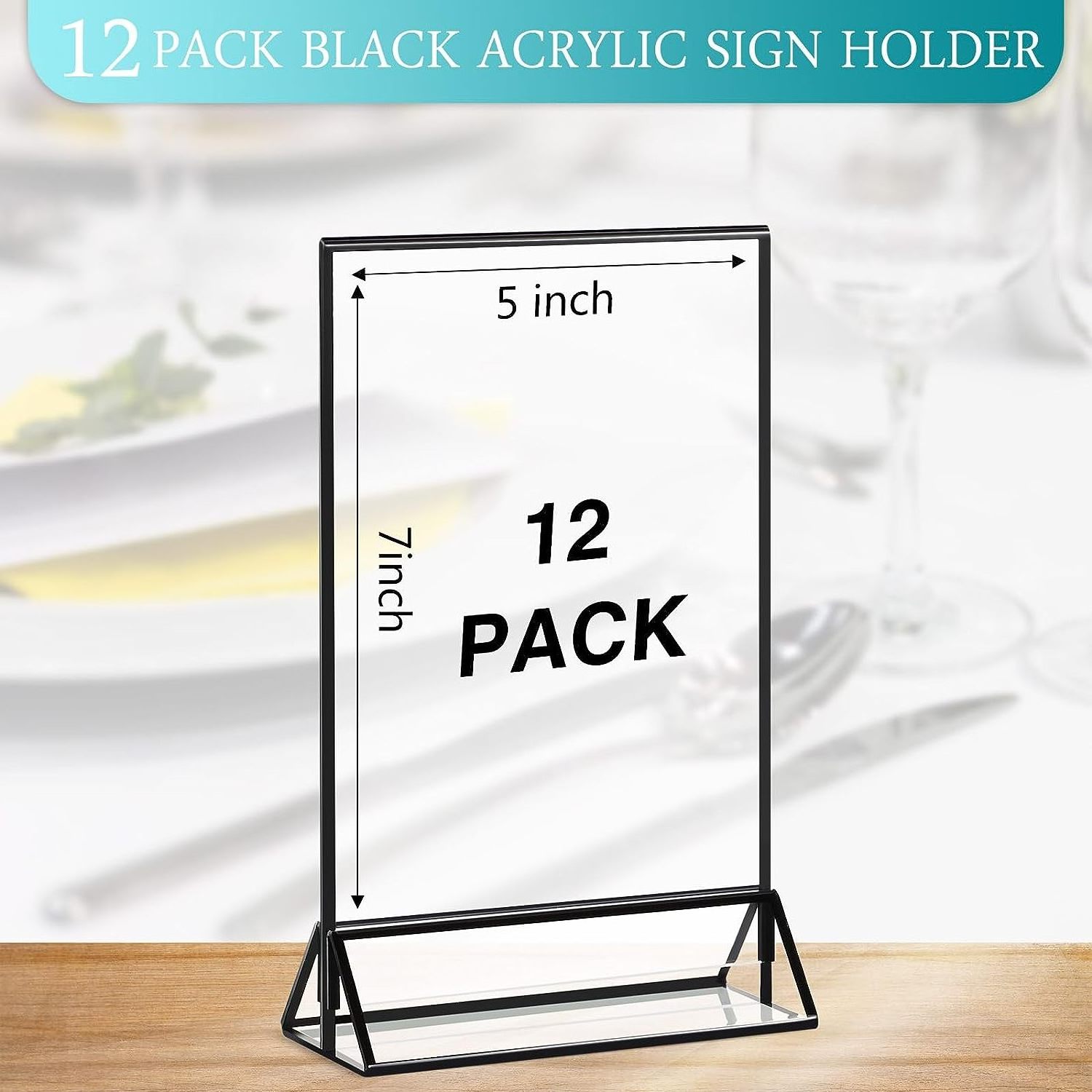 Acrylic Sign Holders Clear Easel Double Sided Vertical Stand with Black Frame Wedding Menu Photo Table Number Holders