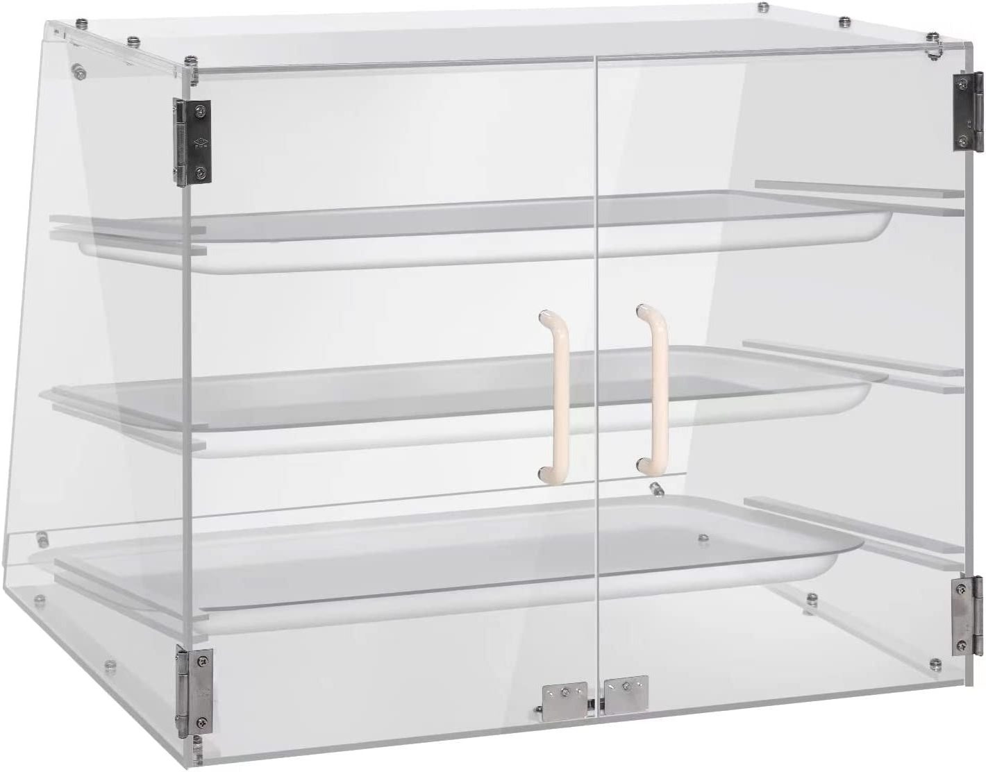 3-Tier Acrylic Bread Box Clear Acrylic Bread Display Box 3 Tray Commercial Countertop Bakery Display Case with Rear Doors