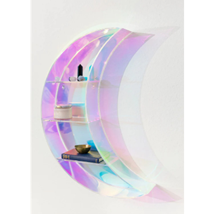 3 Tier Moon Shaped Iridescent Acrylic Wall Display Shelf for Home Office Decoration Display