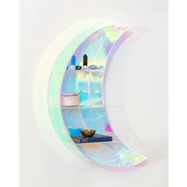 3 Tier Moon Shaped Iridescent Acrylic Wall Display Shelf for Home Office Decoration Display