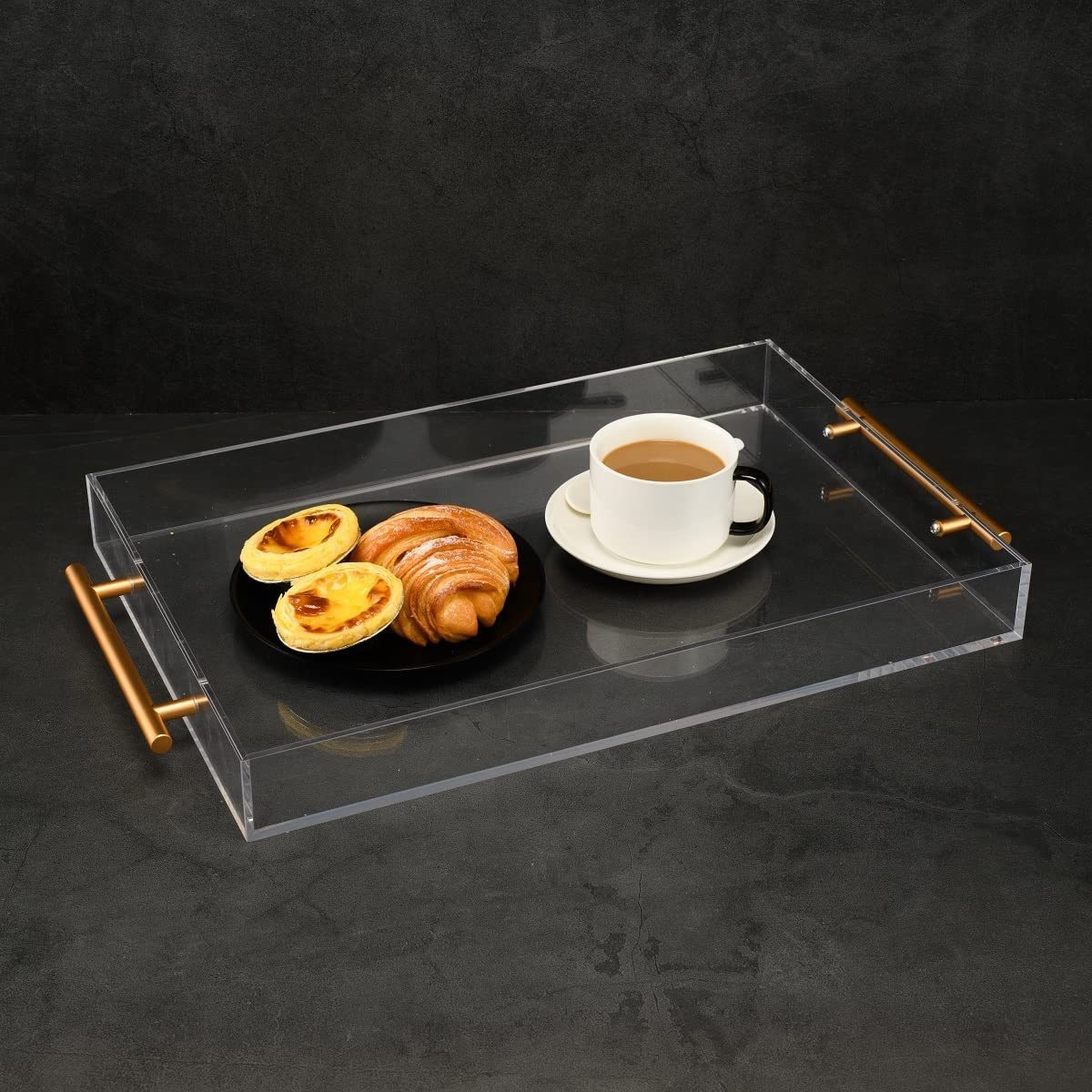 High Quality Simple Clear Acrylic Tray with Gold Silver Hangers Coffee Table Tray for Home Office Restaurant