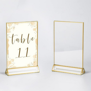 Acrylic Sign Holders with Golden Border Portrait View Double Sided Clear Frame