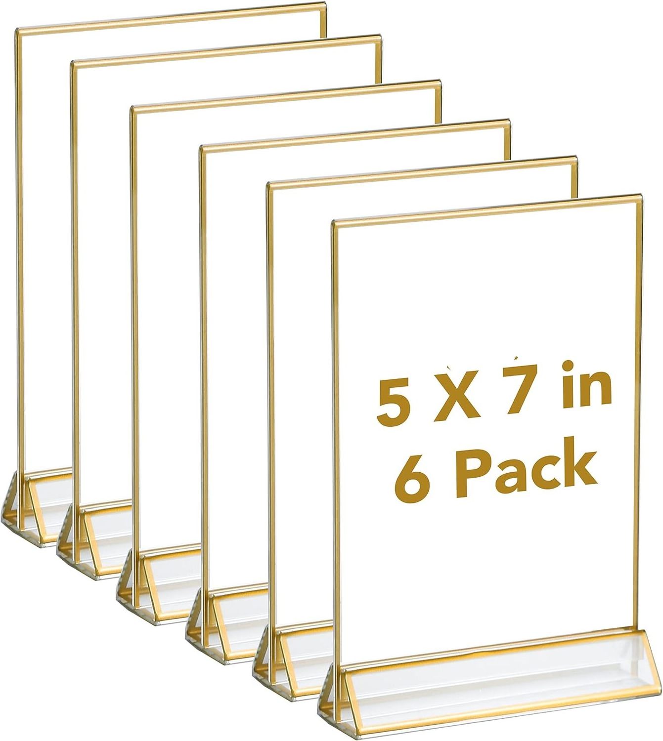 Acrylic Sign Holders with Golden Border Portrait View Double Sided Clear Frame