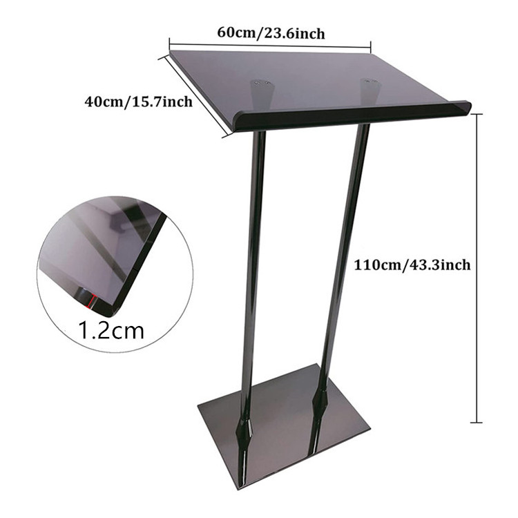 Simple Design Two-pole Clear Acrylic Podium With Steel Stand Acrylic Lectern Podium Pulpit for School Church