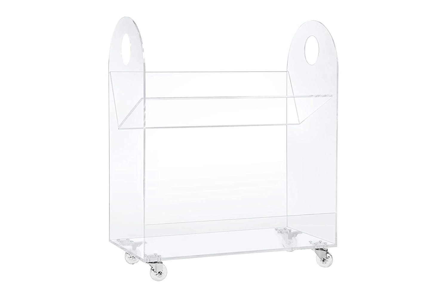 Simple Clear Acrylic Cart Bookcase with Wheels Furniture for Dinning Room Bar Hotel Trolley Rolling Carts