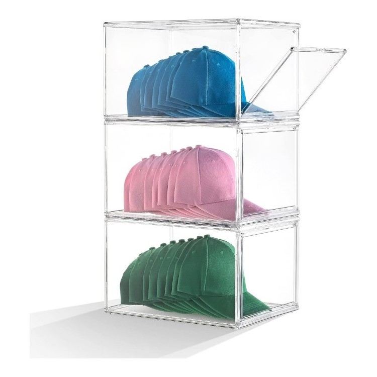 Hat Organizer Box for Baseball Hats 3 Packs Baseball Hats Organizer Acrylic Display Case